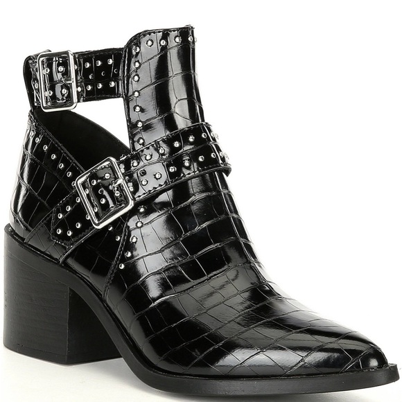 Steve Madden Andy Women's Croc Embossed Studded Block Heel Booties - Picture 1 of 7